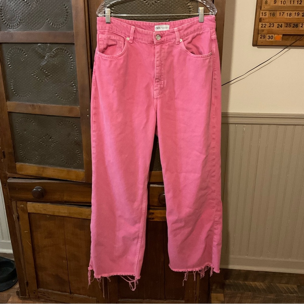 Zara Bubblegum Pink Wide Leg Jeans 14